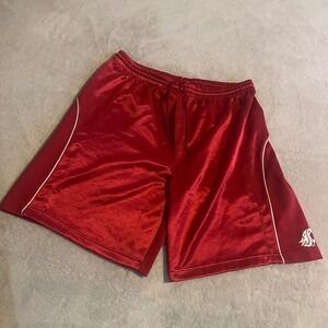 Vintage Washington State Cougars WSU Basketball Shorts Mens XL Red Shiny Satin